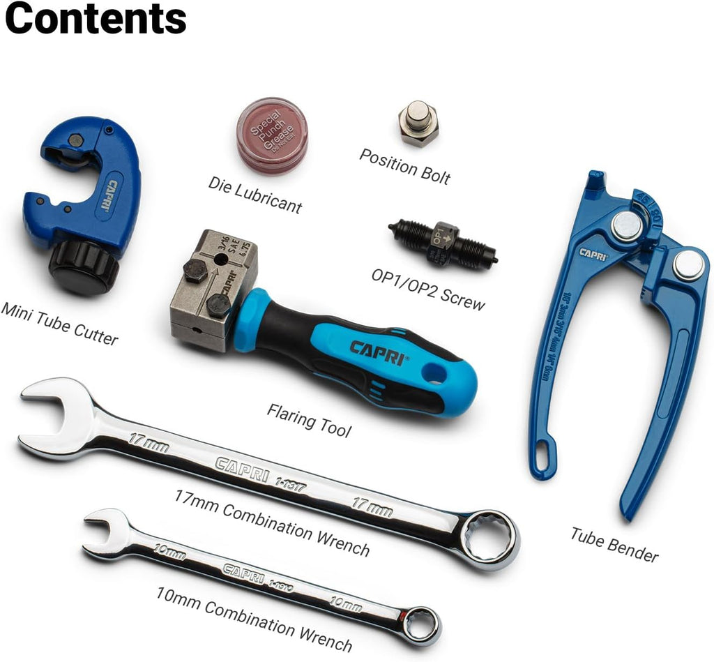 Capri Tools 3/16 in. Double Flaring Tool Kit for Brake Lines 3/16" SAE (4.75 mm) with Wrenches, Tube Cutter, and Tube Bender
