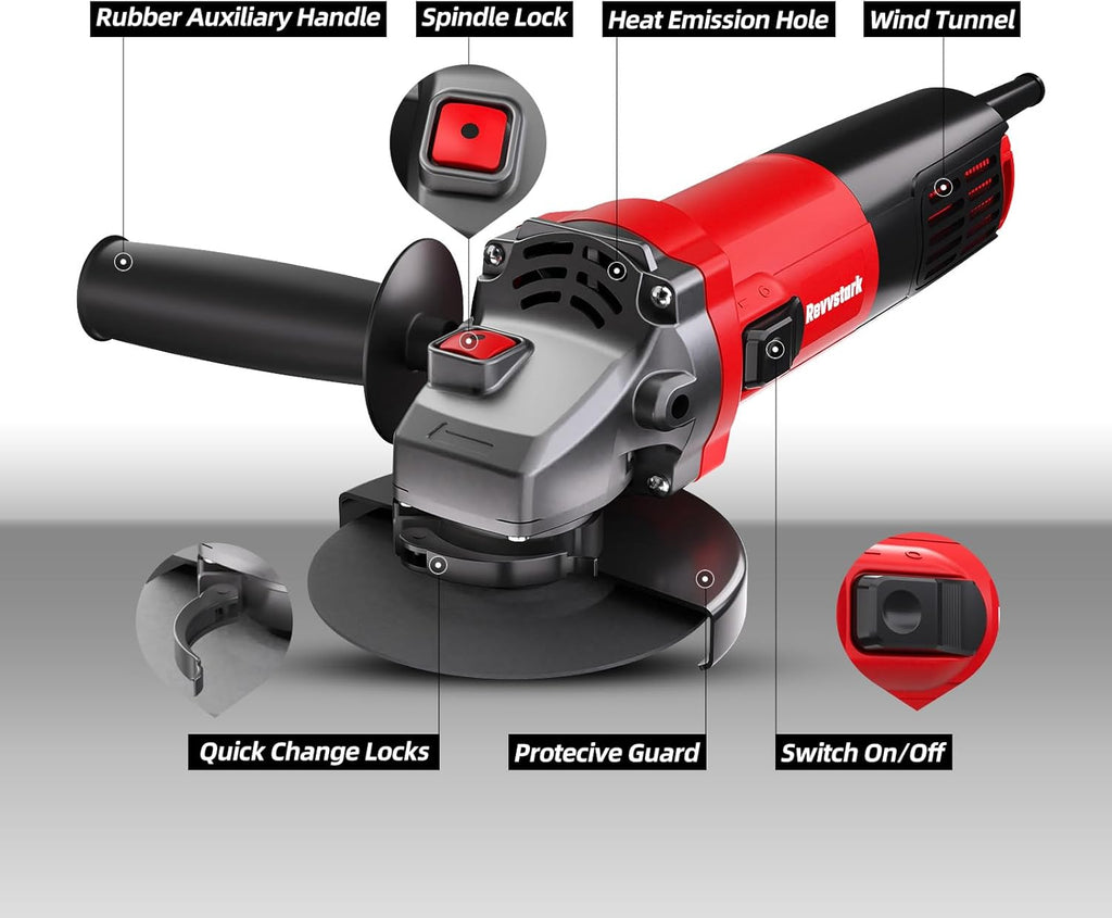 Angle Grinder, 7.5-Amp 4 1/2 inch Electric Grinder Power Tools 12000 RPM with Cutting and Grinding Wheels, Flap Disc and Auxiliary Handle for Cutting, Grinding, Polishing, M14 Thread