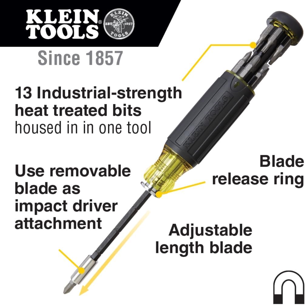 Klein Tools 80083 Impact Driver Kit with 7-in-1 SAE Impact Socket Set and 14-in-1 Multi-Bit Adjustable Length Screwdriver, 2-Piece