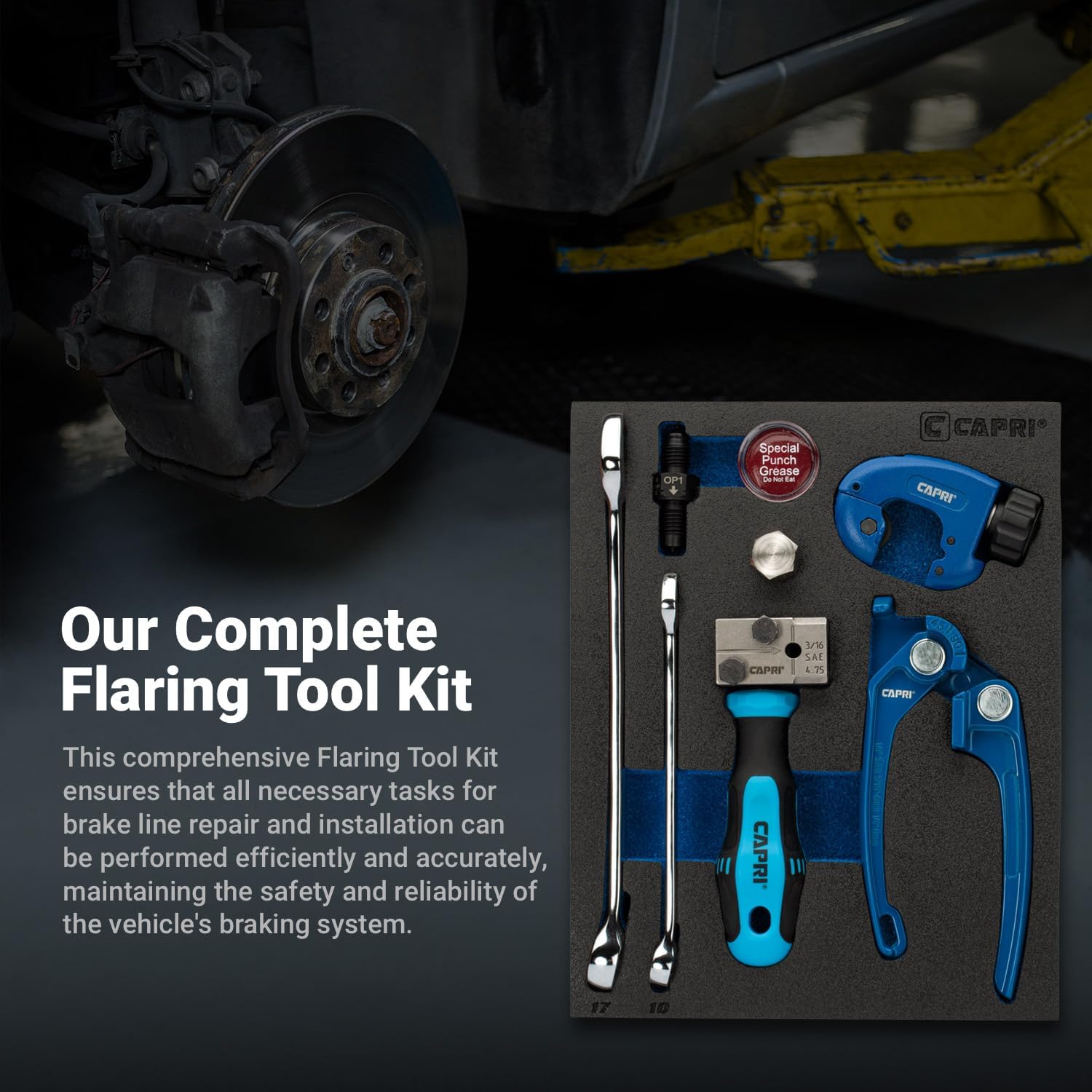 Capri Tools 3/16 in. Double Flaring Tool Kit for Brake Lines 3/16" SAE (4.75 mm) with Wrenches, Tube Cutter, and Tube Bender