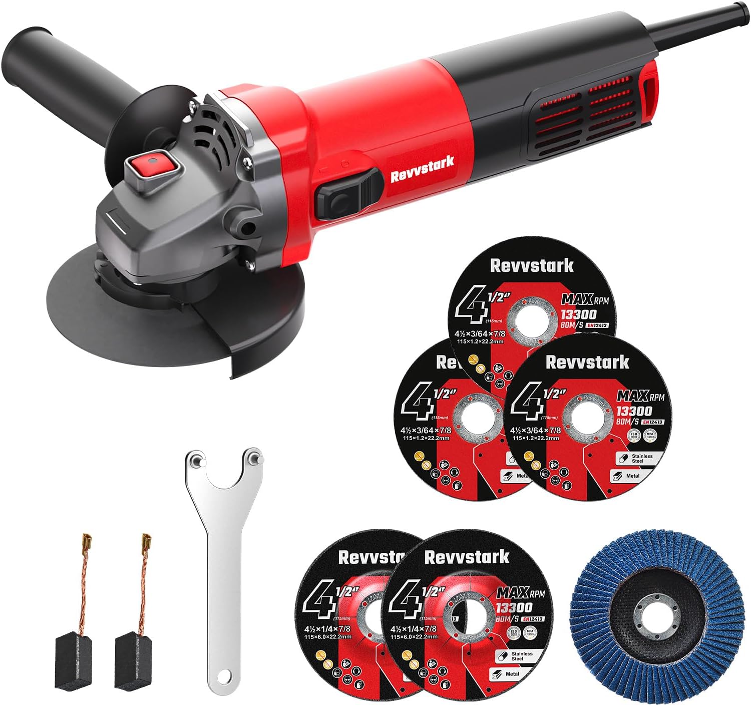 Angle Grinder, 7.5-Amp 4 1/2 inch Electric Grinder Power Tools 12000 RPM with Cutting and Grinding Wheels, Flap Disc and Auxiliary Handle for Cutting, Grinding, Polishing, M14 Thread
