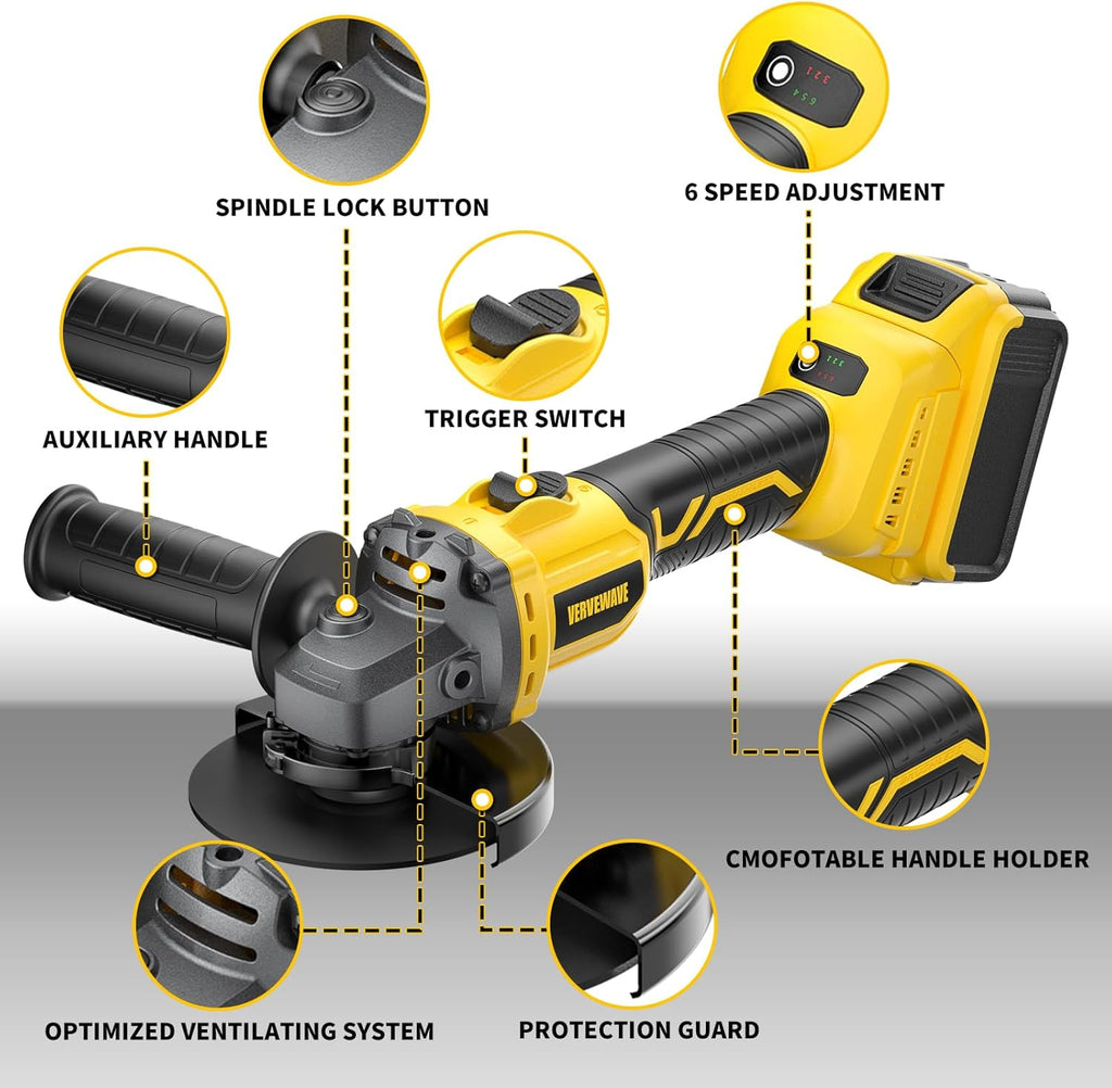Dewalt DCG406 Angle Grinder Brushless fit DEWALT 20V Battery (No Battery), 6 Variable Speed Power Grinder 4-1/2", Cordless Angle Grinder Power Tools For Cutting Grinding Polishing (Tool Only)