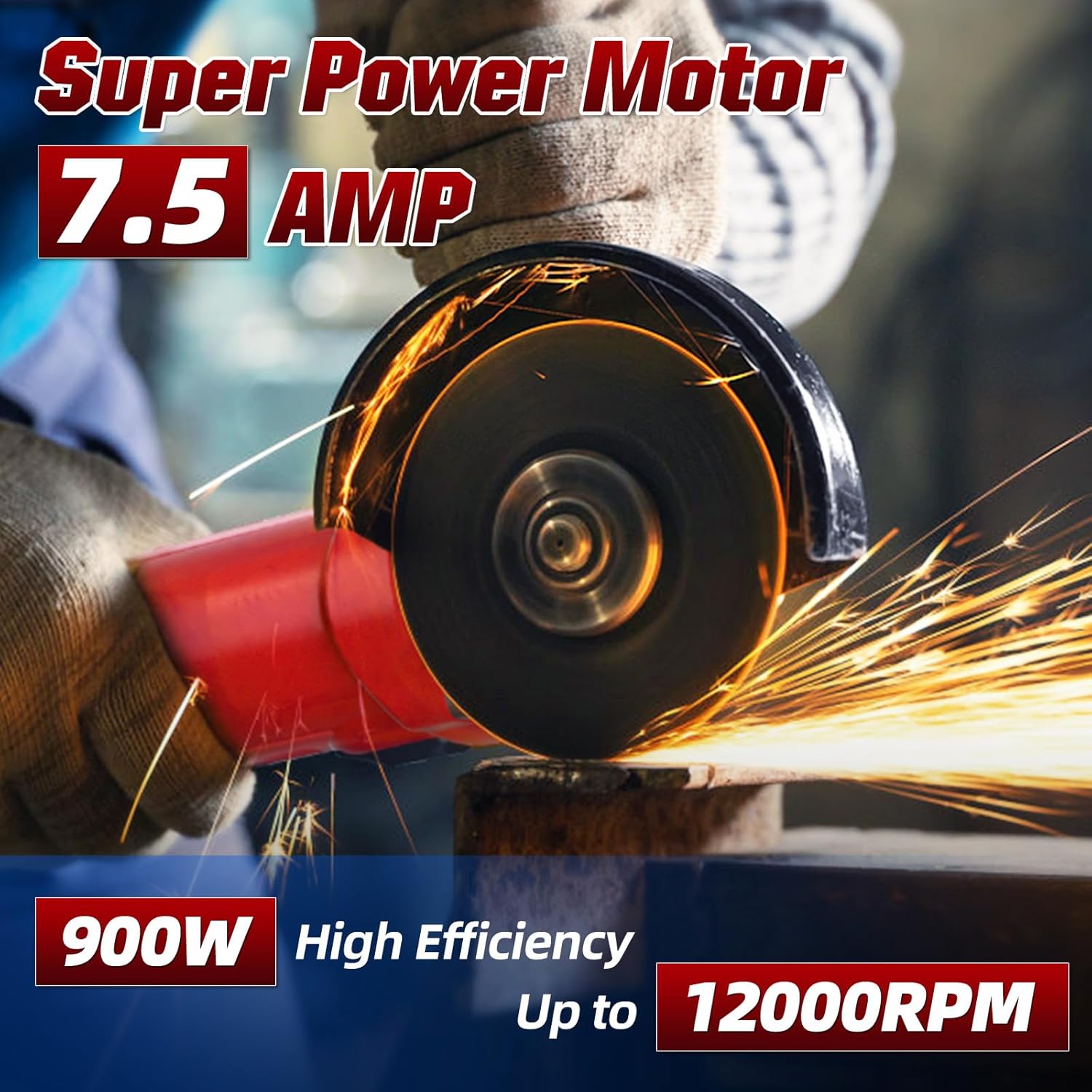 Angle Grinder, 7.5-Amp 4 1/2 inch Electric Grinder Power Tools 12000 RPM with Cutting and Grinding Wheels, Flap Disc and Auxiliary Handle for Cutting, Grinding, Polishing, M14 Thread
