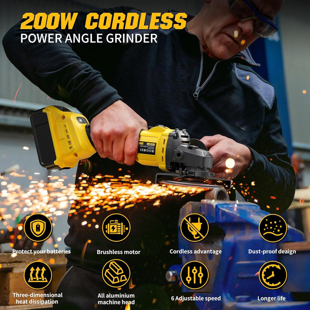 Dewalt DCG406 Angle Grinder Brushless fit DEWALT 20V Battery (No Battery), 6 Variable Speed Power Grinder 4-1/2", Cordless Angle Grinder Power Tools For Cutting Grinding Polishing (Tool Only)