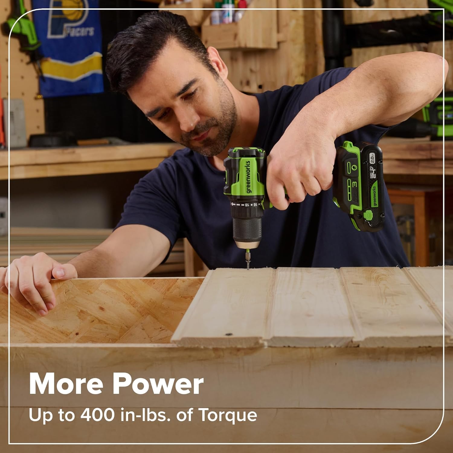 Greenworks 24V Cordless Brushless 400 in-lbs Drill/Driver, Lightweight, LED Work Light,18+1 Clutch, 2.0Ah USB-C Battery (12,000mAh Power Bank),30W USB-C Charger and USB C to USB C Cable(3.3FT)
