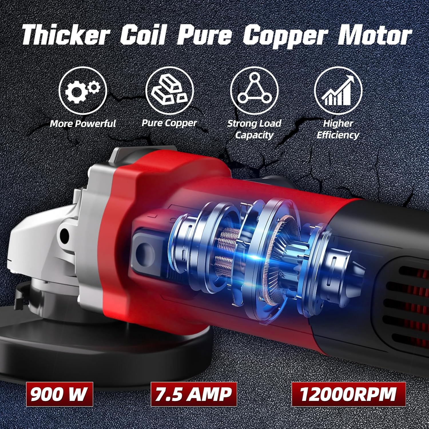 Angle Grinder, 7.5-Amp 4 1/2 inch Electric Grinder Power Tools 12000 RPM with Cutting and Grinding Wheels, Flap Disc and Auxiliary Handle for Cutting, Grinding, Polishing, M14 Thread