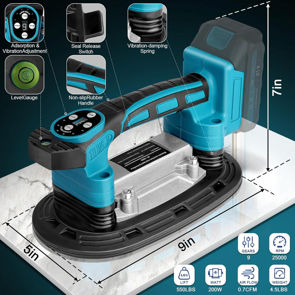 Tile Vibration Tool 250mm Suction Cup Max 551lbs/250kg, Handheld Tile Installation Leveling Machine for Makita 18V Battery, Tiling Vibrator for Tiling Leveling Laying 25000r/Min 9 Speeds Adjustable