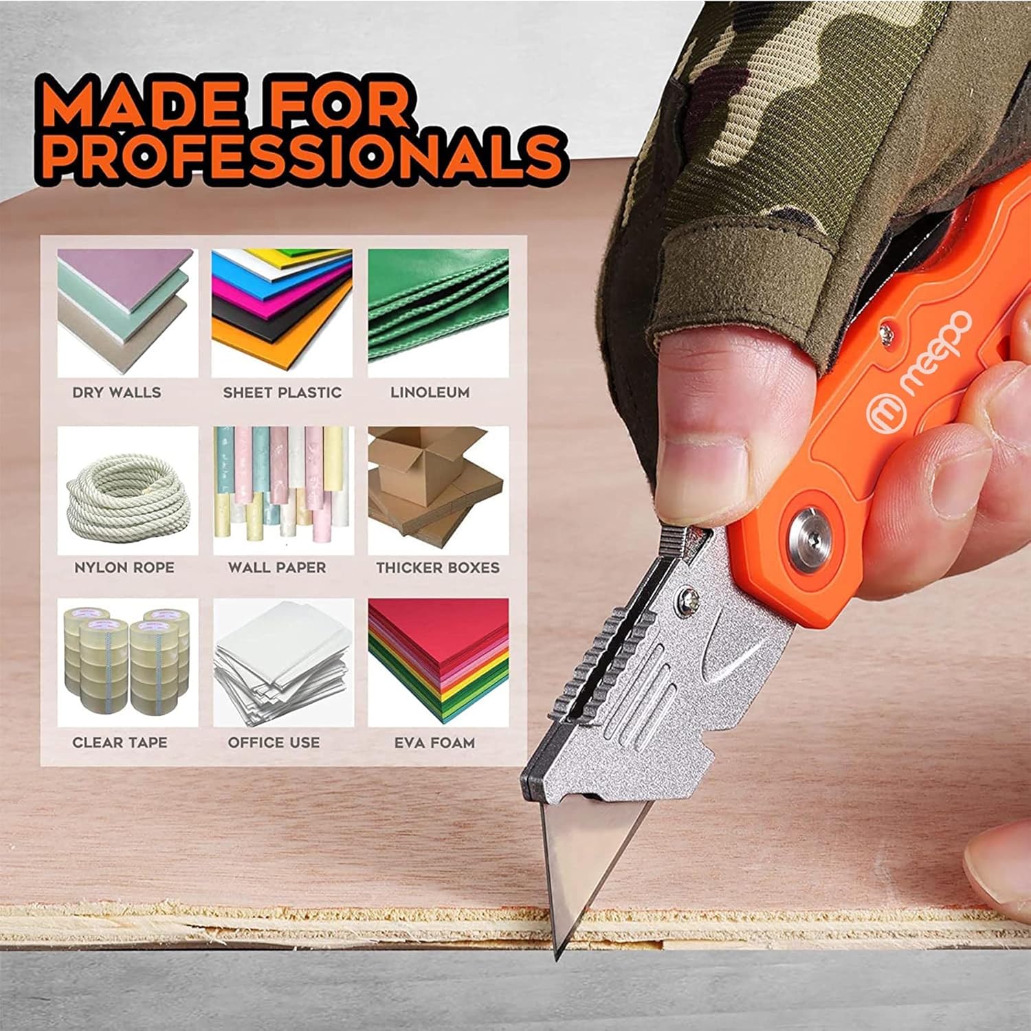 Box Cutter, 4-Pack Tough Folding Box Cutter for Heavy Duty Purpose, Razor Sharp Blade, Comfortable Handle, with Extra 10-Piece Blades, Can cut Drywall, Sheet Plastic, Linoleum, Boxes, Rope