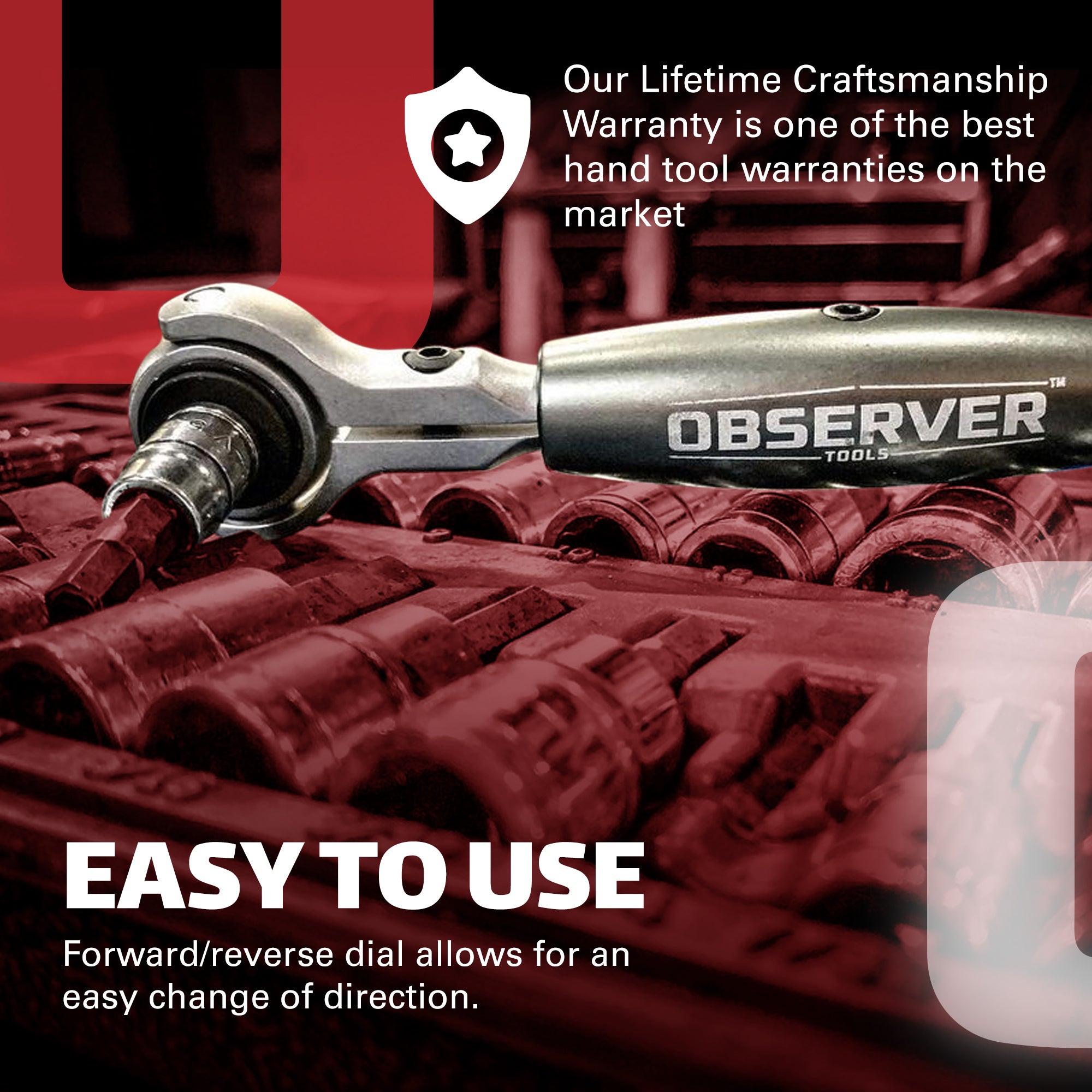Dual-Flex Ratchet, 72-Teeth, Pivoting Handle, Rotating Head, Quick Release, Reversible